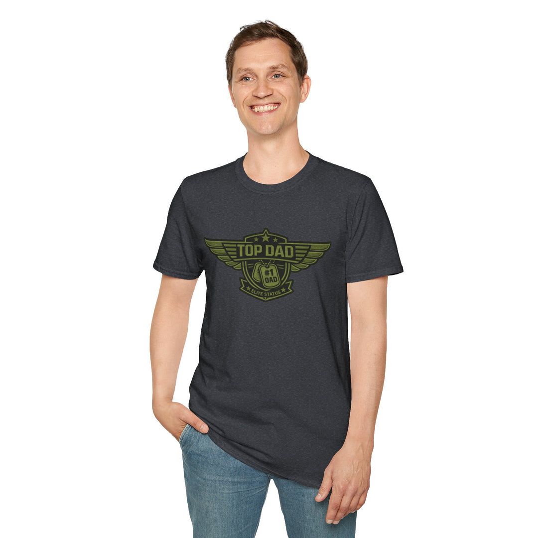 Top Dad Badge T-Shirt — #1 Dad Vintage Winged Logo Father's Day Tee