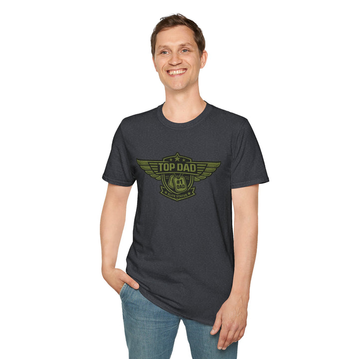 Top Dad Badge T-Shirt — #1 Dad Vintage Winged Logo Father's Day Tee