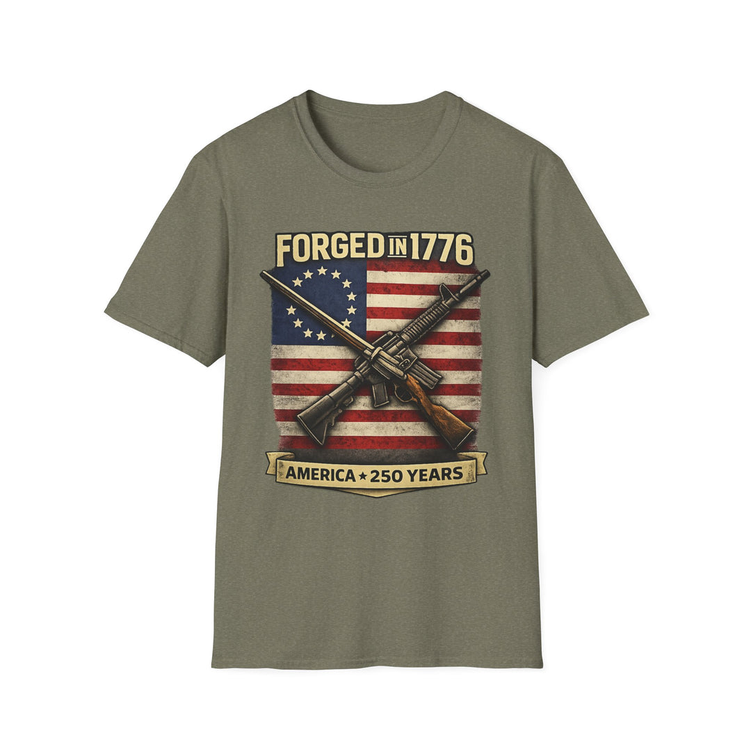 Forged in 1776 T-Shirt — Patriotic American Flag & Crossed Rifles Tee