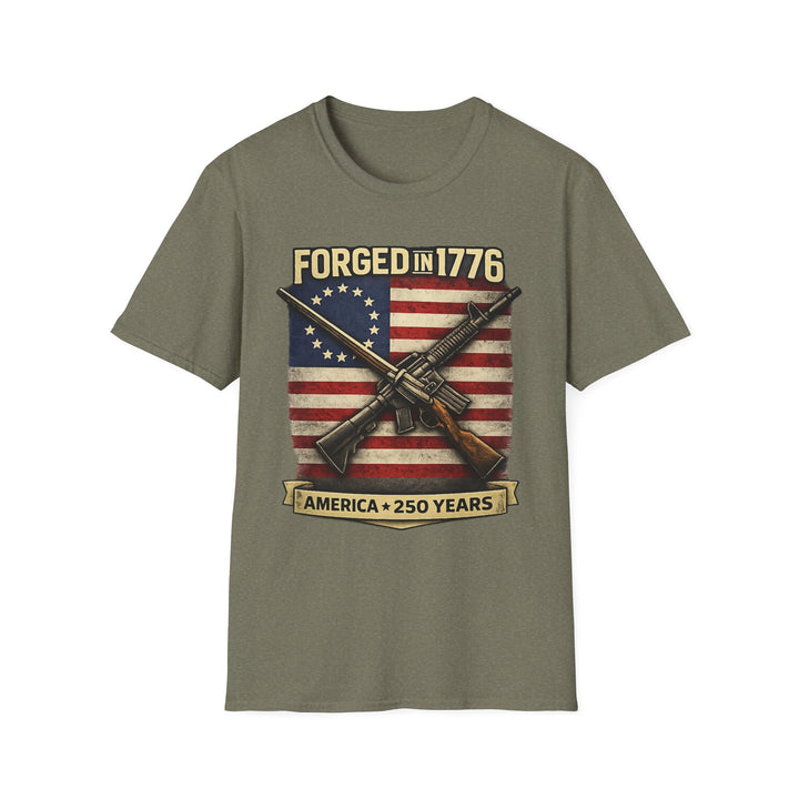 Forged in 1776 T-Shirt — Patriotic American Flag & Crossed Rifles Tee