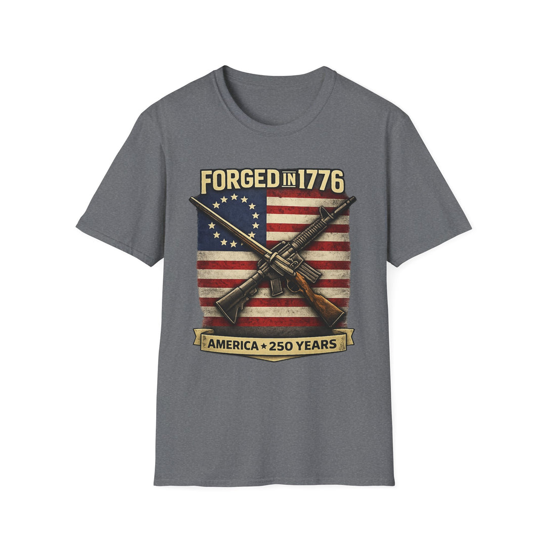 Forged in 1776 T-Shirt — Patriotic American Flag & Crossed Rifles Tee