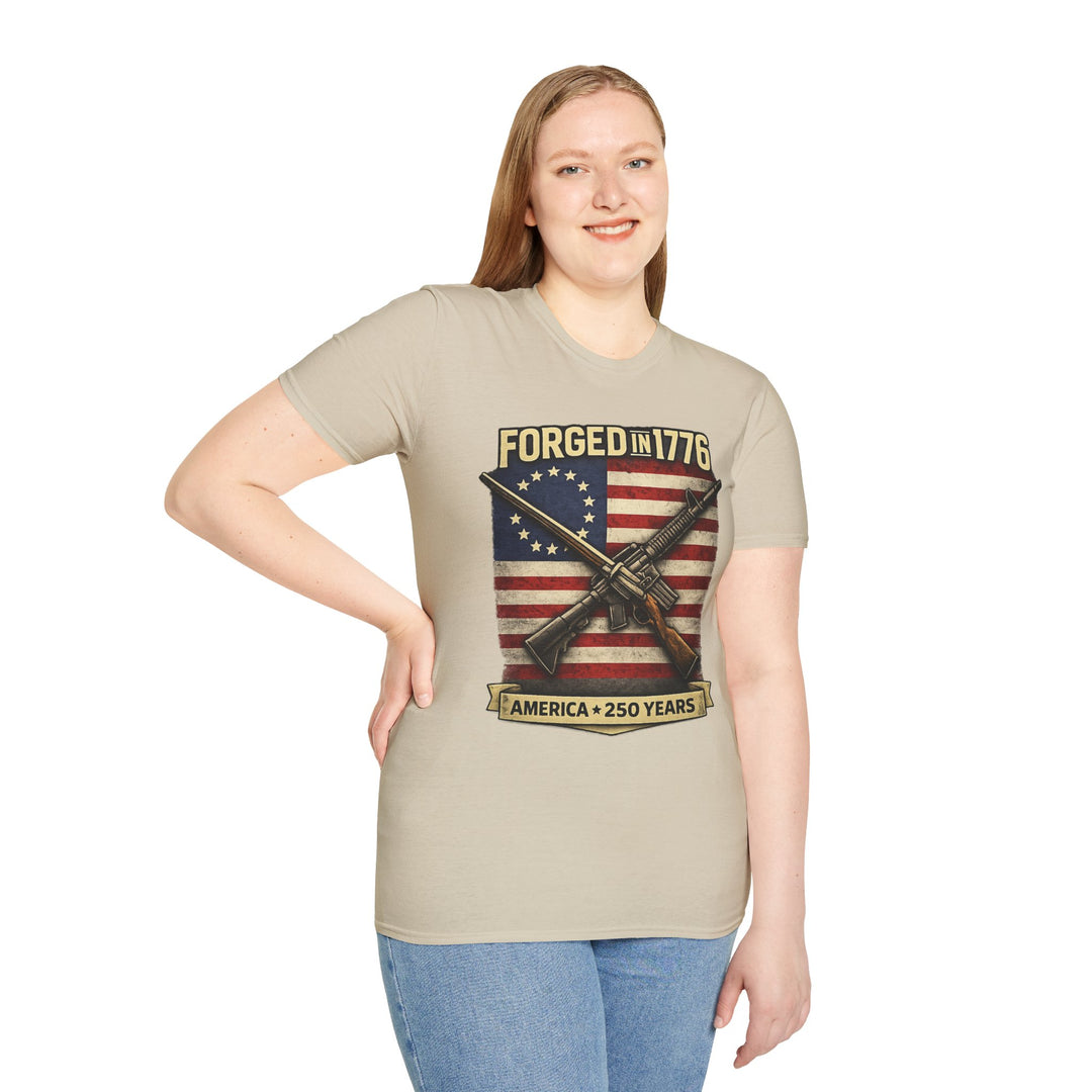 Forged in 1776 T-Shirt — Patriotic American Flag & Crossed Rifles Tee