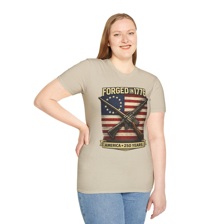 Forged in 1776 T-Shirt — Patriotic American Flag & Crossed Rifles Tee