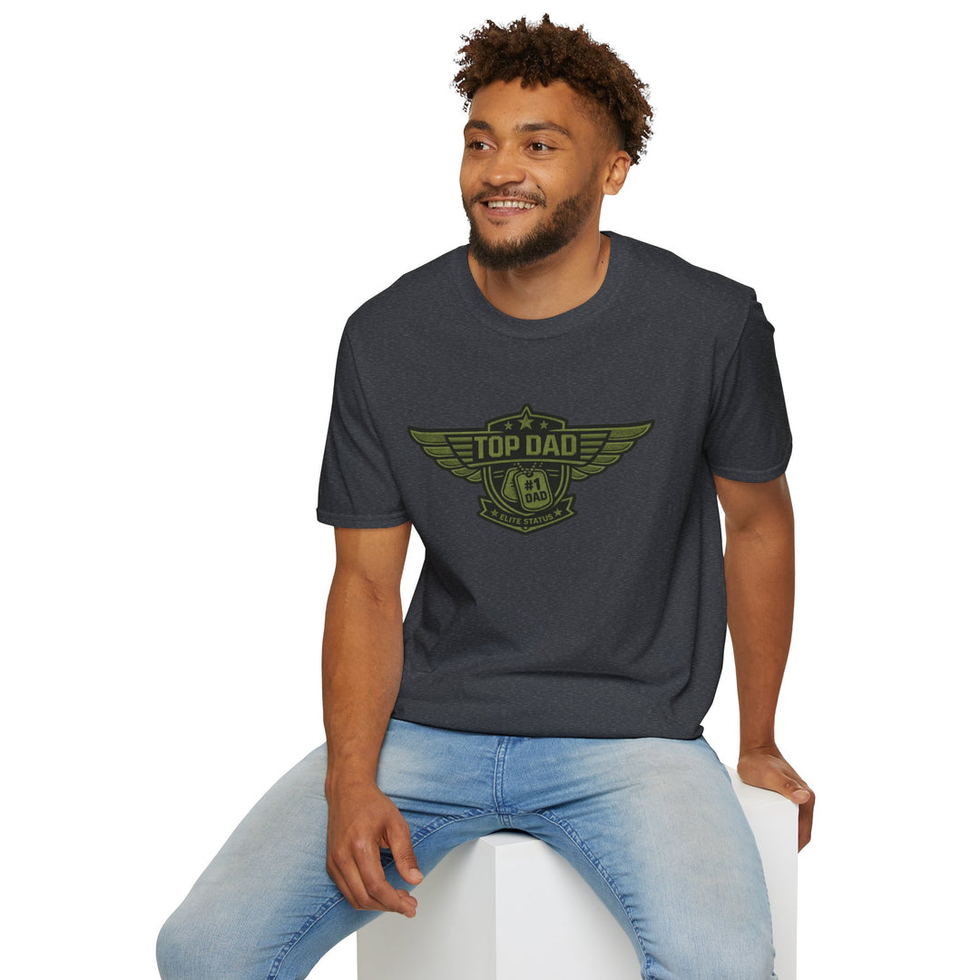 Top Dad Badge T-Shirt — #1 Dad Vintage Winged Logo Father's Day Tee