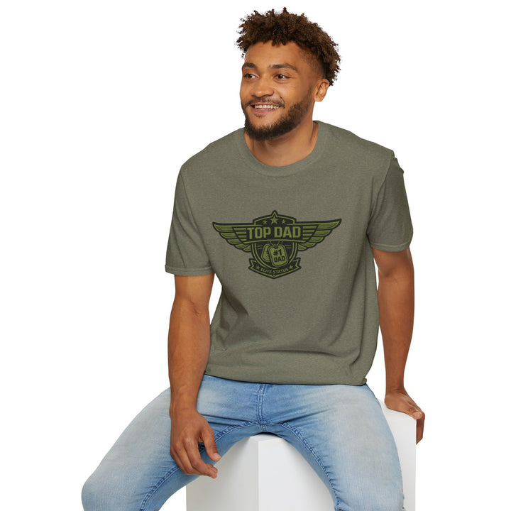 Top Dad Badge T-Shirt — #1 Dad Vintage Winged Logo Father's Day Tee