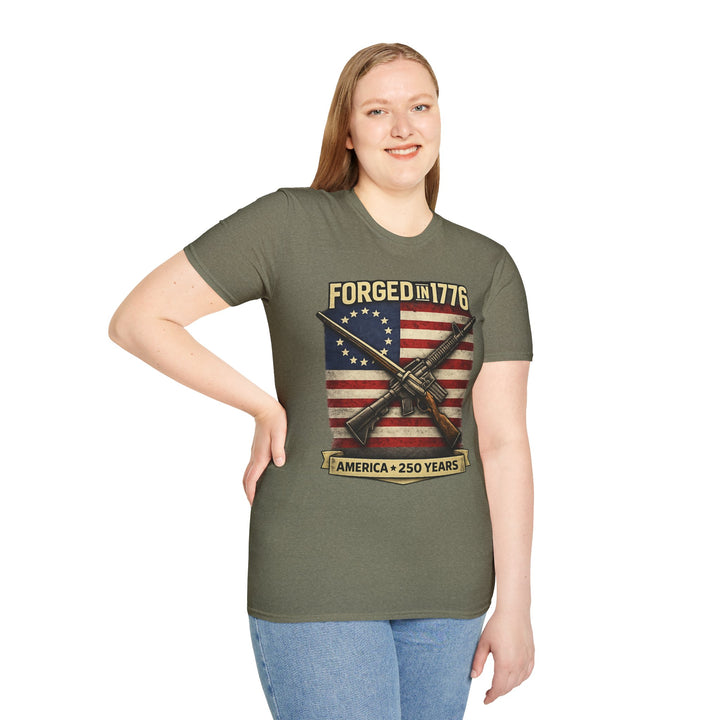 Forged in 1776 T-Shirt — Patriotic American Flag & Crossed Rifles Tee