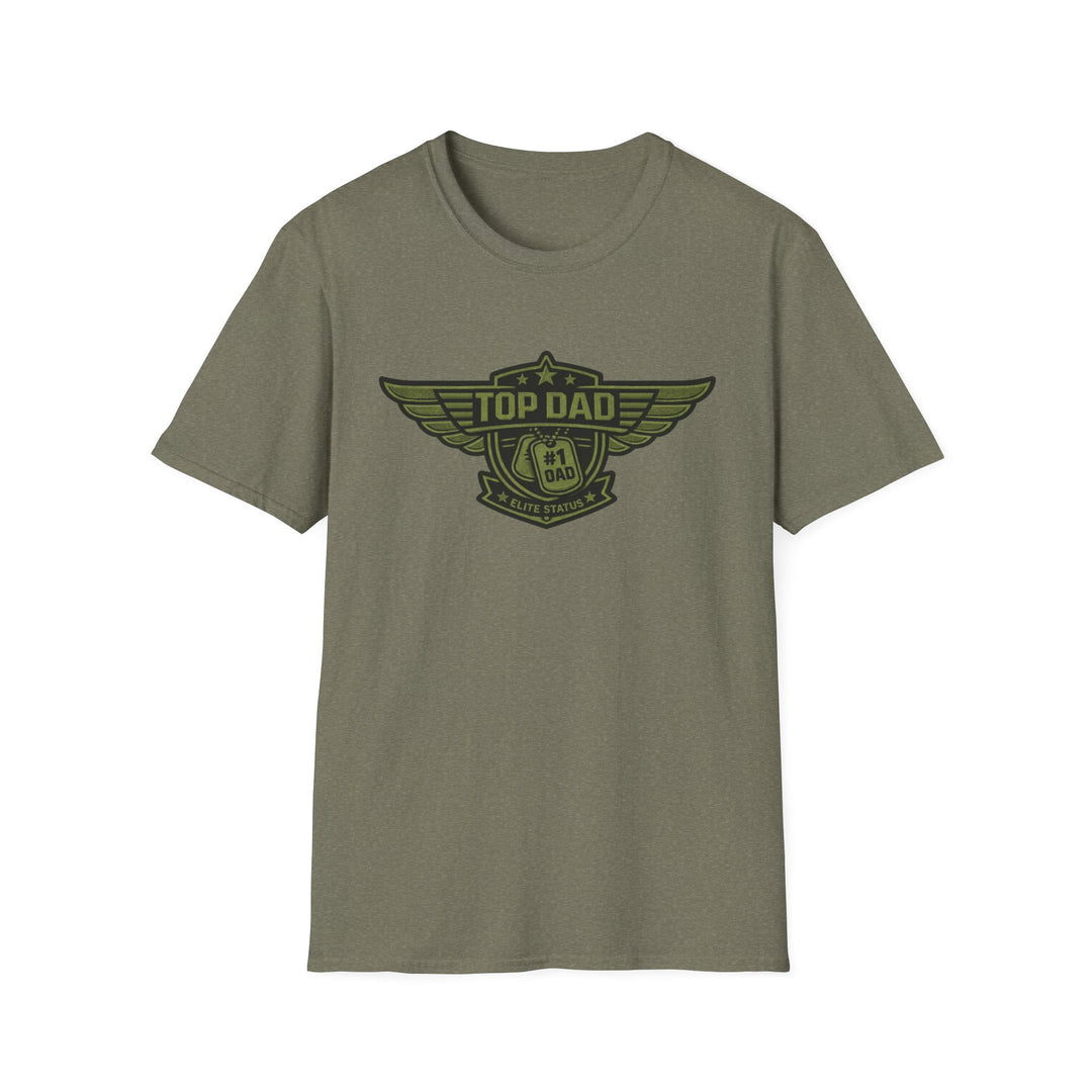 Top Dad Badge T-Shirt — #1 Dad Vintage Winged Logo Father's Day Tee