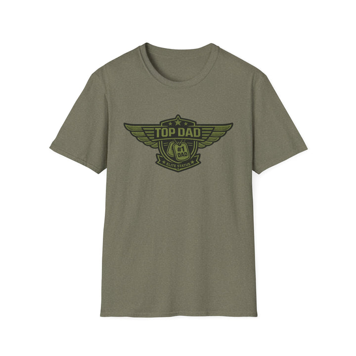 Top Dad Badge T-Shirt — #1 Dad Vintage Winged Logo Father's Day Tee