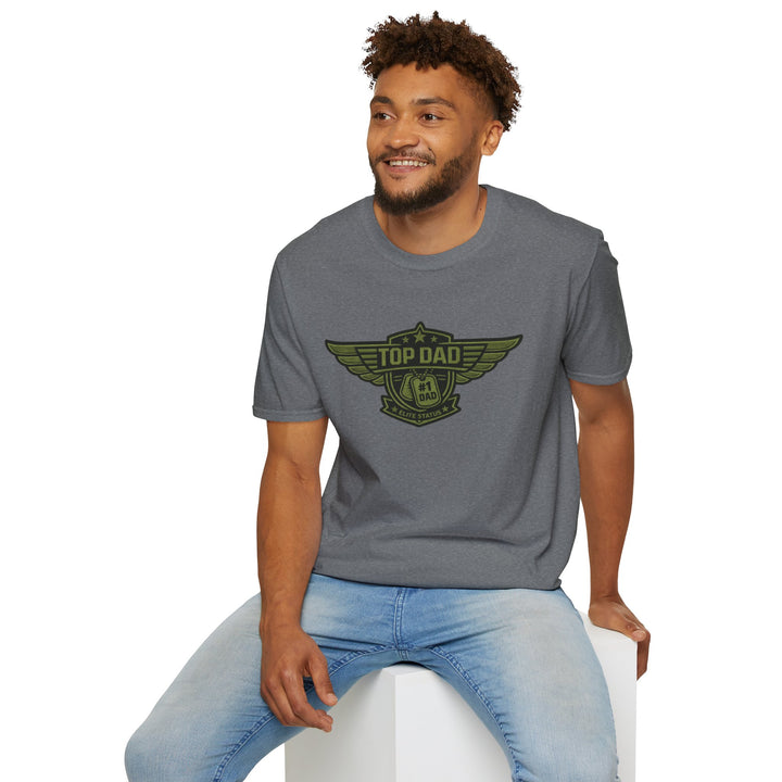 Top Dad Badge T-Shirt — #1 Dad Vintage Winged Logo Father's Day Tee