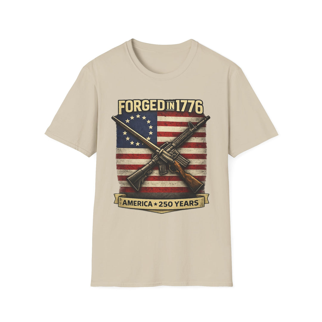 Forged in 1776 T-Shirt — Patriotic American Flag & Crossed Rifles Tee