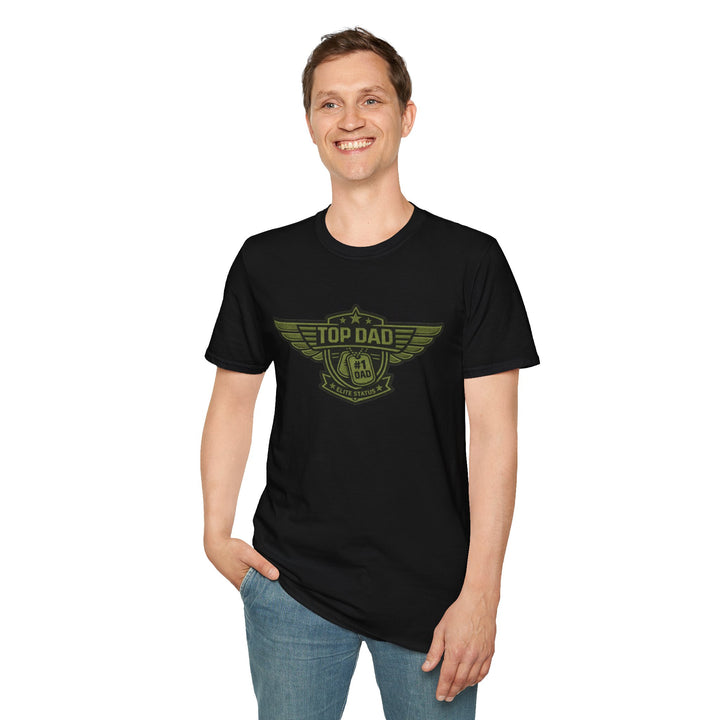 Top Dad Badge T-Shirt — #1 Dad Vintage Winged Logo Father's Day Tee