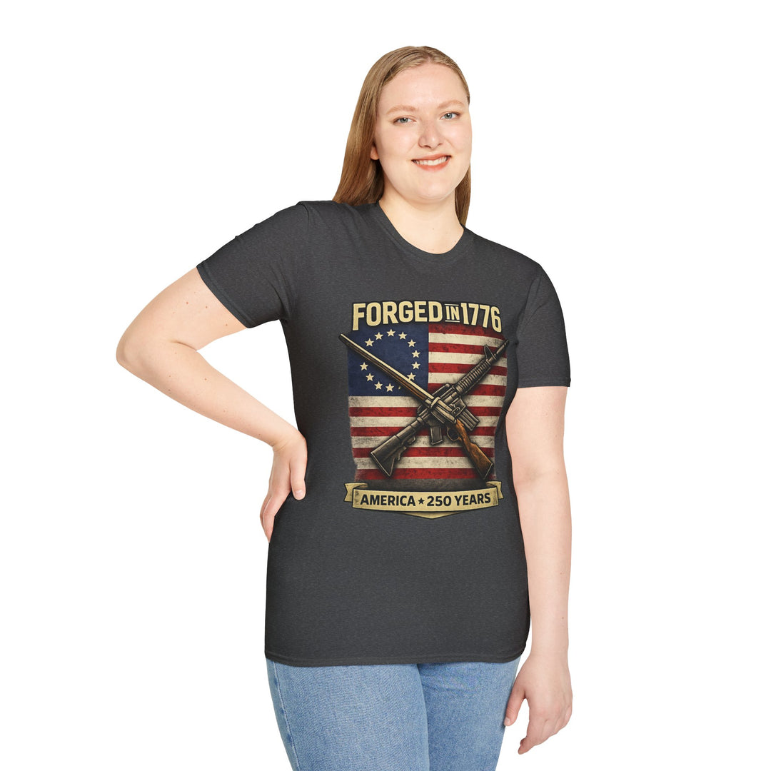 Forged in 1776 T-Shirt — Patriotic American Flag & Crossed Rifles Tee