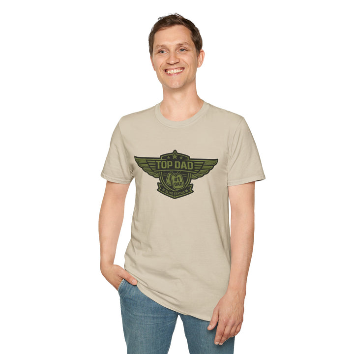 Top Dad Badge T-Shirt — #1 Dad Vintage Winged Logo Father's Day Tee