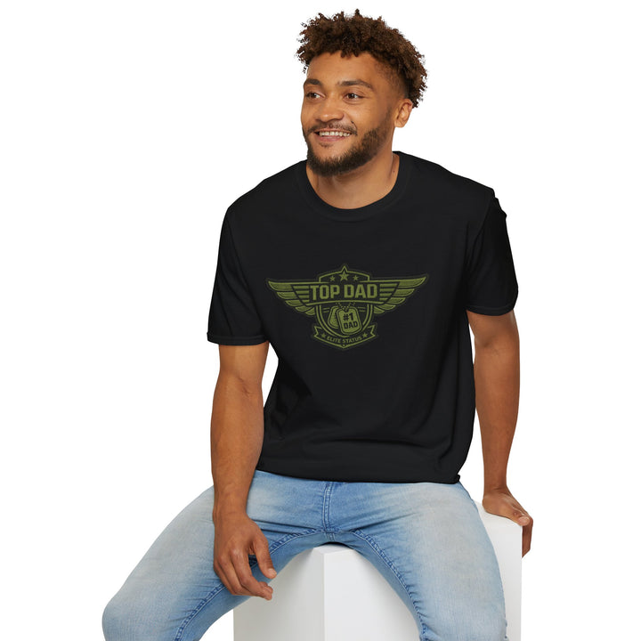 Top Dad Badge T-Shirt — #1 Dad Vintage Winged Logo Father's Day Tee
