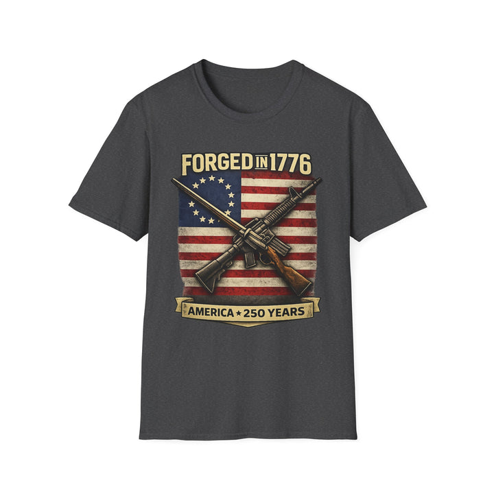 Forged in 1776 T-Shirt — Patriotic American Flag & Crossed Rifles Tee