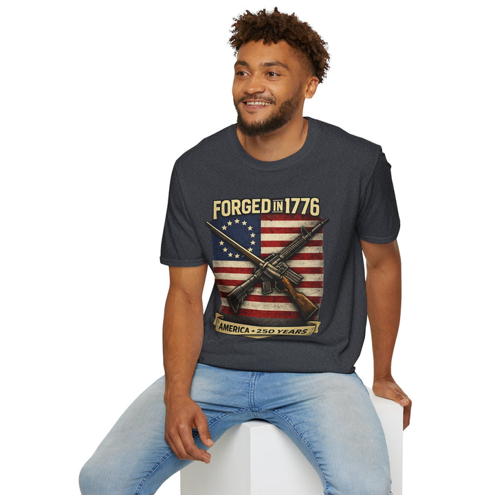 Forged in 1776 T-Shirt — Patriotic American Flag & Crossed Rifles Tee