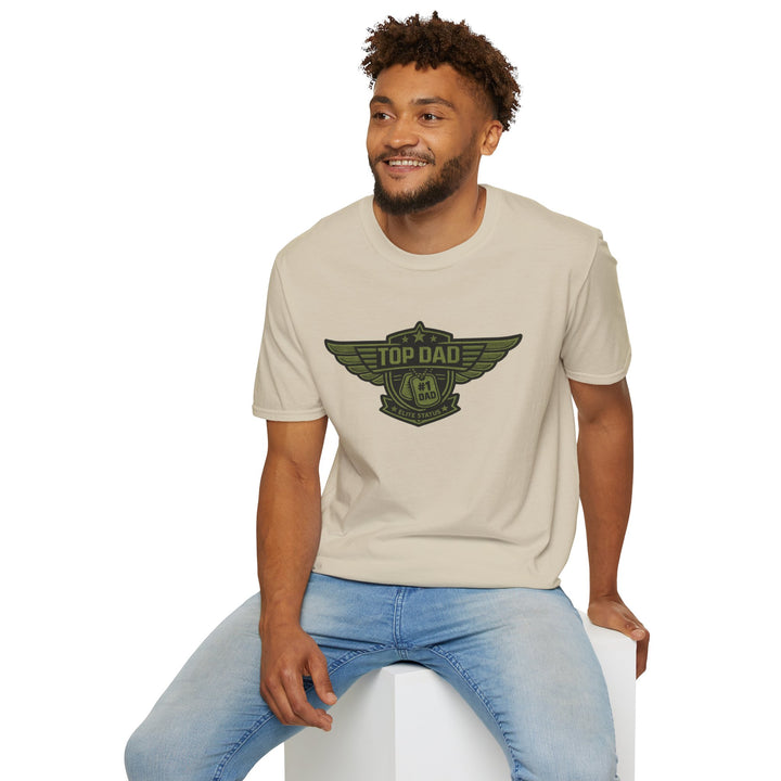 Top Dad Badge T-Shirt — #1 Dad Vintage Winged Logo Father's Day Tee