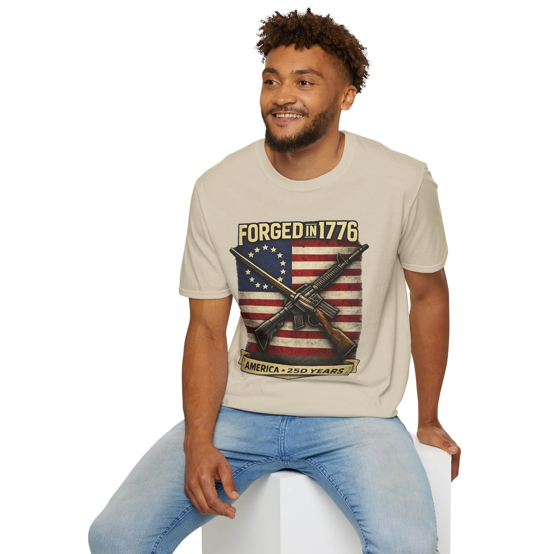 Forged in 1776 T-Shirt — Patriotic American Flag & Crossed Rifles Tee