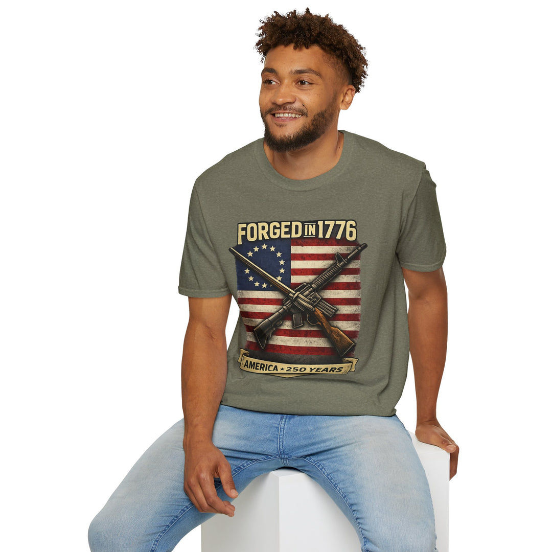 Forged in 1776 T-Shirt — Patriotic American Flag & Crossed Rifles Tee
