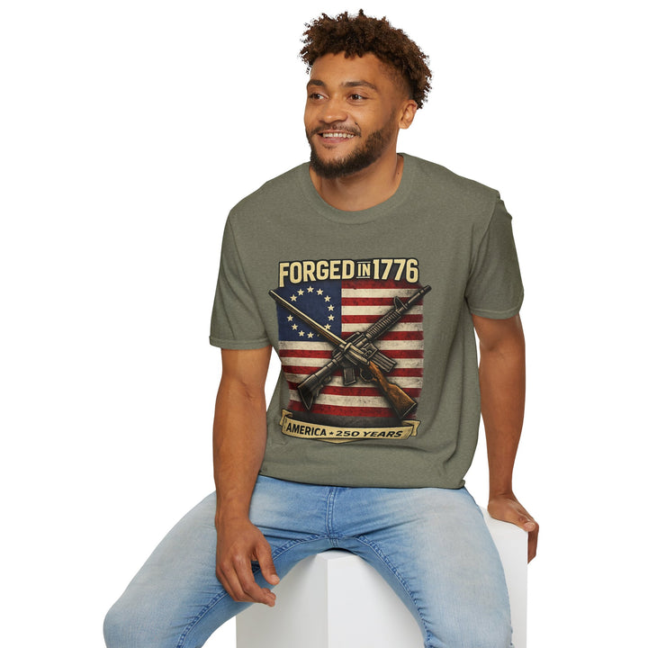 Forged in 1776 T-Shirt — Patriotic American Flag & Crossed Rifles Tee
