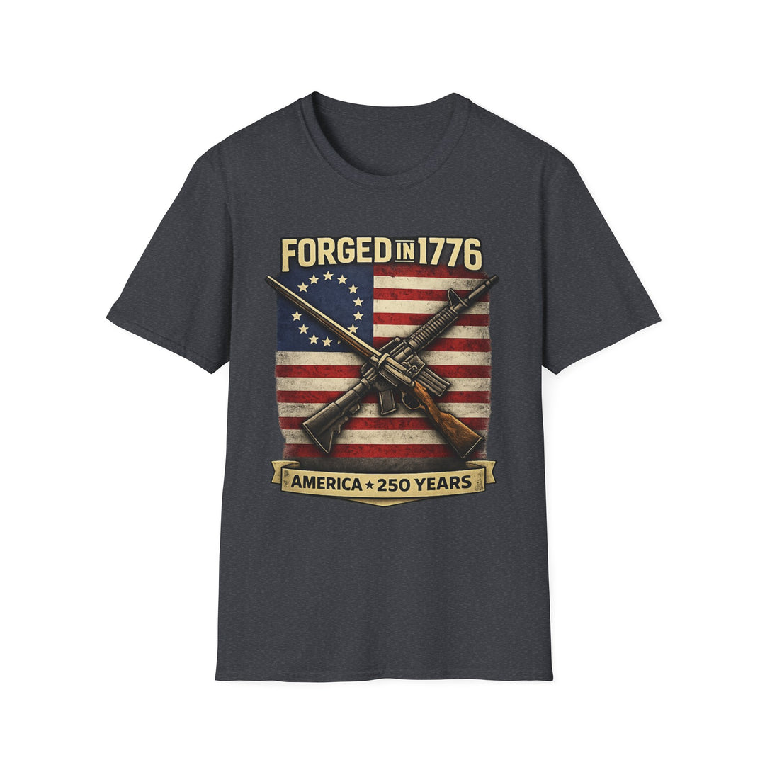 Forged in 1776 T-Shirt — Patriotic American Flag & Crossed Rifles Tee