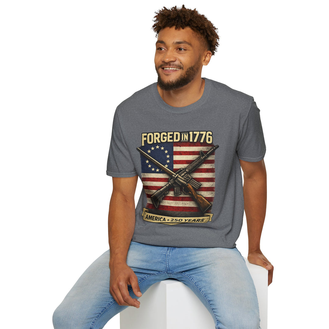Forged in 1776 T-Shirt — Patriotic American Flag & Crossed Rifles Tee